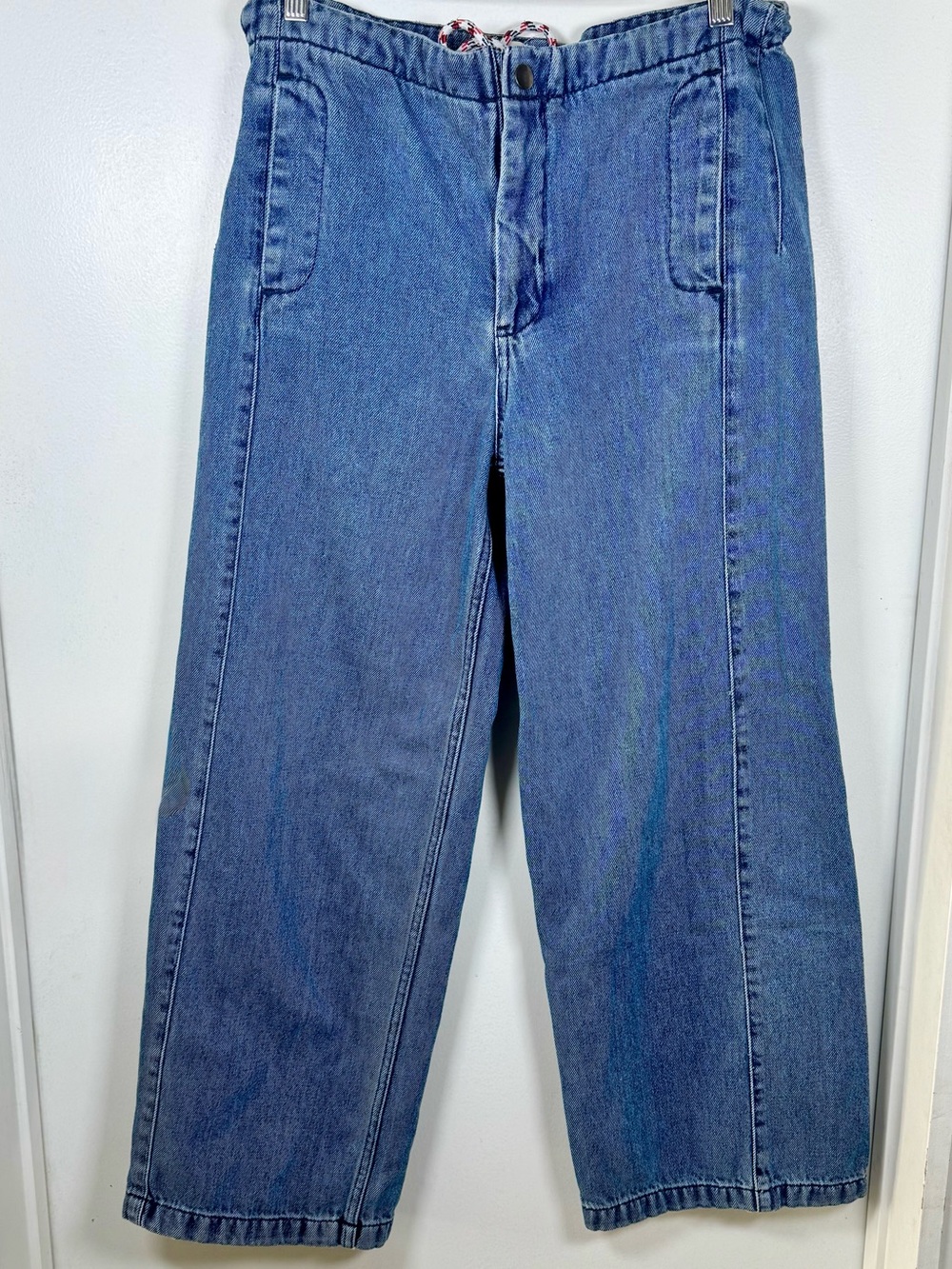 Pilcro Anthropologie Tie Elastic Waist Wide Leg Cropped Denim Jeans Womens 28 EU